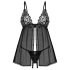 Obsessive Blomentis - babydoll set od čipke - crna - M/L