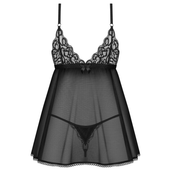 Obsessive Blomentis - babydoll set od čipke - crna - M/L