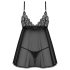 Obsessive Blomentis - babydoll set od čipke - crna
