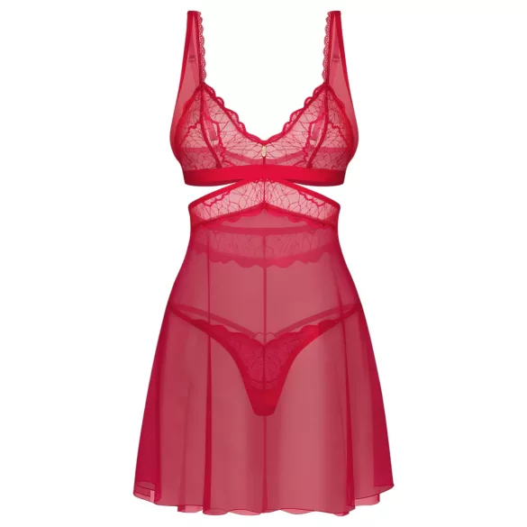 Obsessive Cupide Desir - prozirna čipkasta spavaćica set - crvena