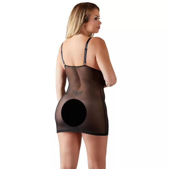 Cottelli Plus Size - prozirna spavaćica s čipkom - crna