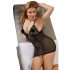 Cottelli Plus Size - crna čipkasta prozirna spavaćica - 4XL