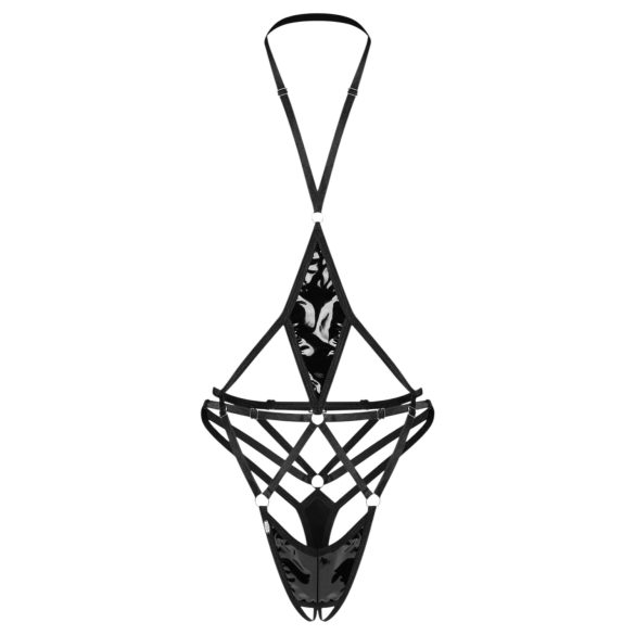 Obsessive Keira Lise - otvoreni body s remenčićima - crna - L/XL