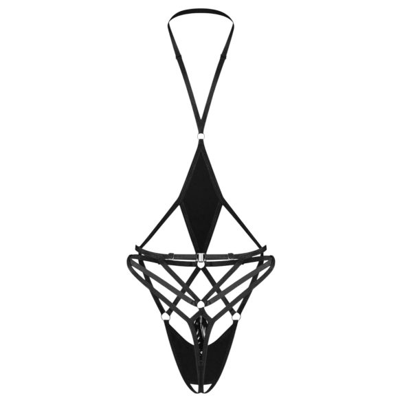 Obsessive Keira Lise - otvoreni body s remenčićima - crna - L/XL