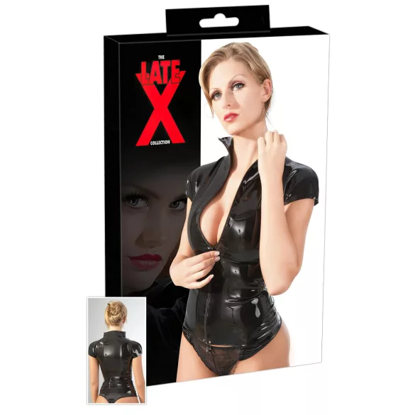 LATEX - ženska majica s patentnim zatvaračem - kratki rukav - crna - 2XL