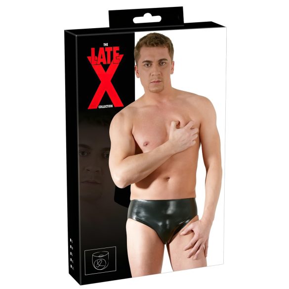 LATEX - muške gaćice s unutarnjim penisom i analnim dildom (crne)
