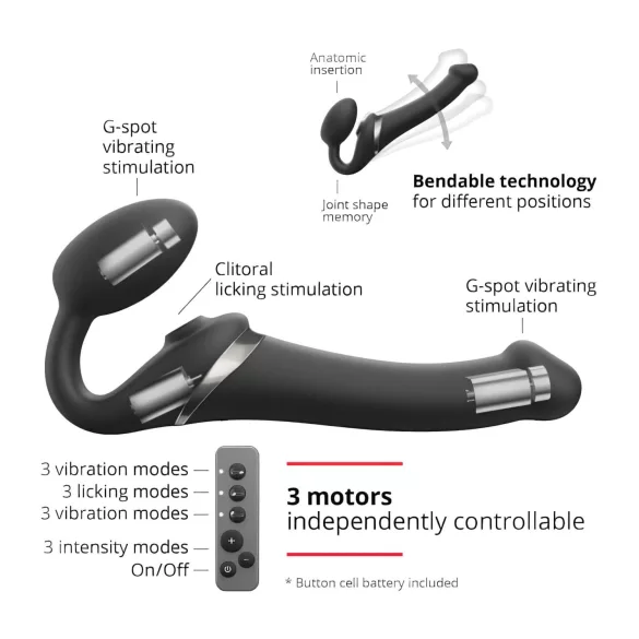 Strap-on-me S - vibrator s remenom i zračnim valovima - silikon crni