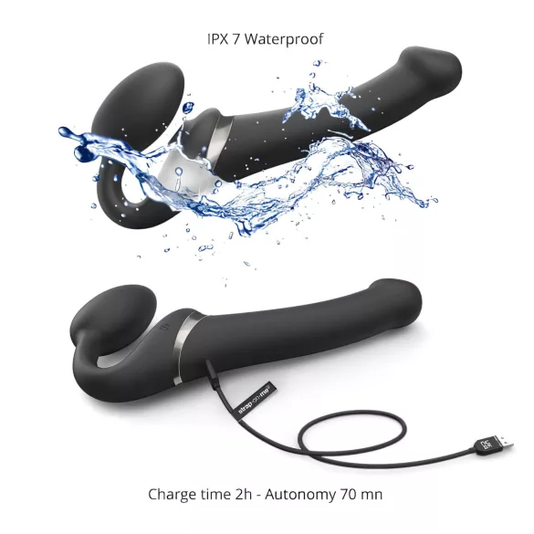 Strap-on-me S - vibrator s remenom i zračnim valovima - silikon crni