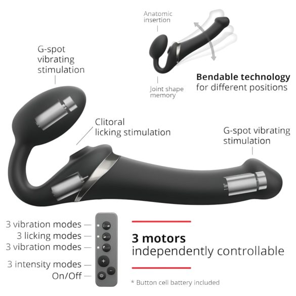 Strap-on-me - strap-on vibrator s pulsirajućim zrakom - crna - M