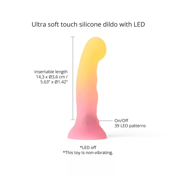 Love to Love Sugar Bomb - svjetleći silikonski dildo s LED-om (ružičasto-žuti) - 16,9 cm