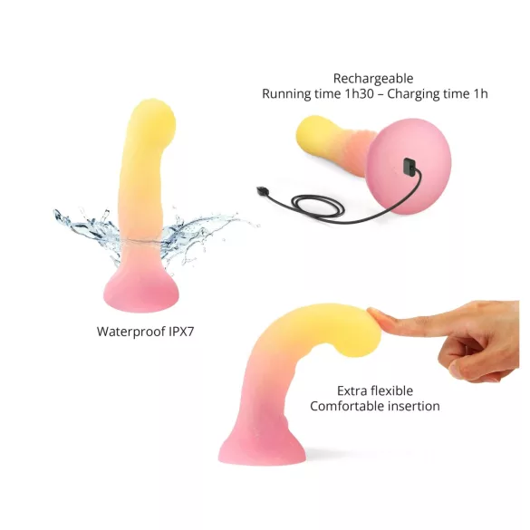 Love to Love Sugar Bomb - svjetleći silikonski dildo s LED-om (ružičasto-žuti) - 16,9 cm