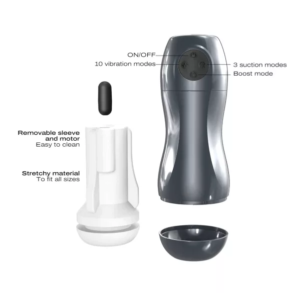 Dorcel Blowjoy Vibe - masturbator na baterije sa funkcijom sisanja i vibracija (sivi)
