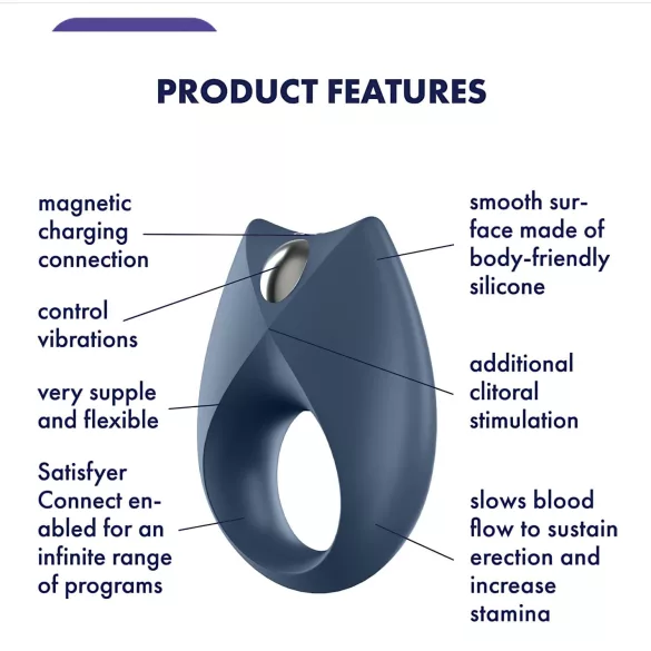 Satisfyer Royal One - vibracijski prsten za penis s upravljanjem putem aplikacije, za muškarce (plavi)