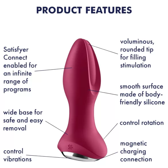 Satisfyer Rotator Plug 2 - analni vibrator s perlama na punjenje - crveni