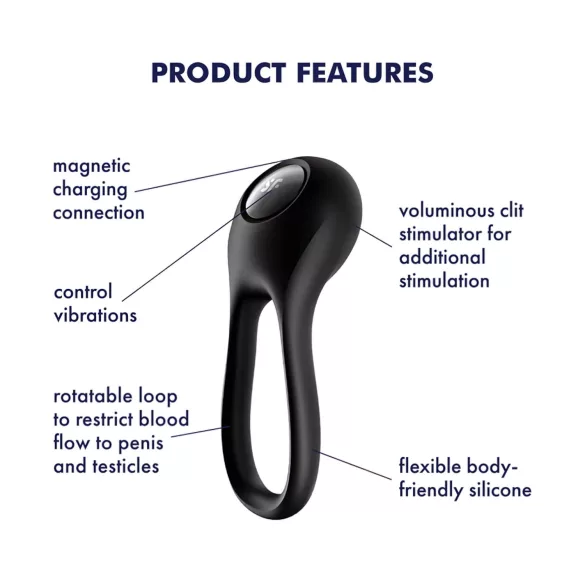 Satisfyer Majestic Duo - vibrirajući penis prsten - vodootporan, crni, punjivi