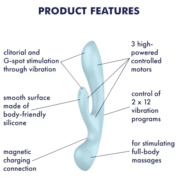 Satisfyer Triple Oh - vibrator s klitoralnim nastavkom - punjivi - plavi