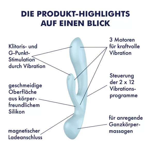 Satisfyer Triple Oh - vibrator s klitoralnim nastavkom - punjivi - plavi