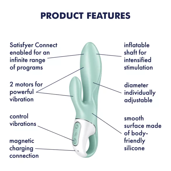Satisfyer Air Pump Bunny 5 - vibrator na napuhavanje s upravljanjem putem aplikacije (menta)