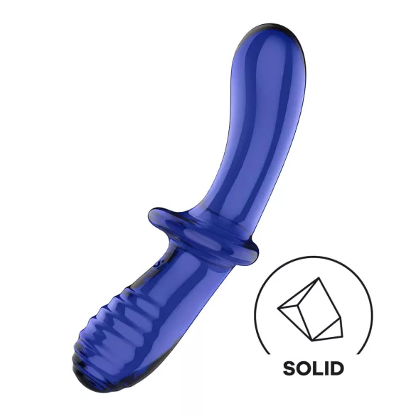Satisfyer Double Crystal - dvostrani stakleni dildo - plavi