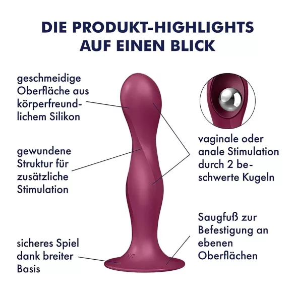 Satisfyer Double Ball-R - dildó s vakumskom bazom - crvena