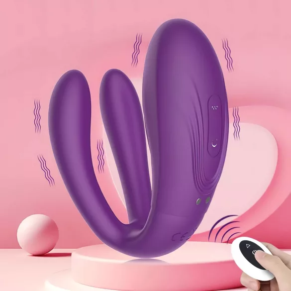Mrow - vibrator za parove, vodootporan, 3 motora, punjivi, ljubičasti