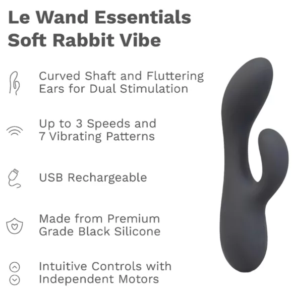 le Wand Soft Rabbit - vibrator sa 2 motora s nastavkom za klitoris - crni