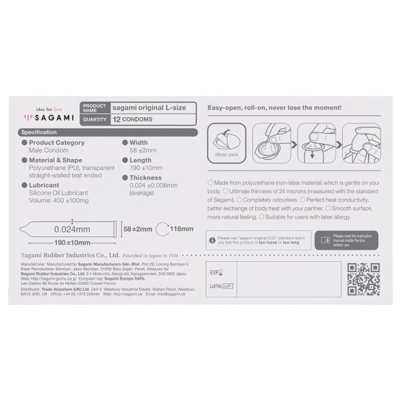 Sagami Original 0,02 L - kondom - 58 mm - 12 komada
