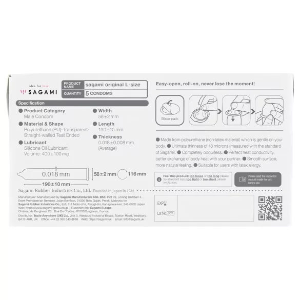 Sagami Original 0,01 L - kondom - 58mm - 5 komada