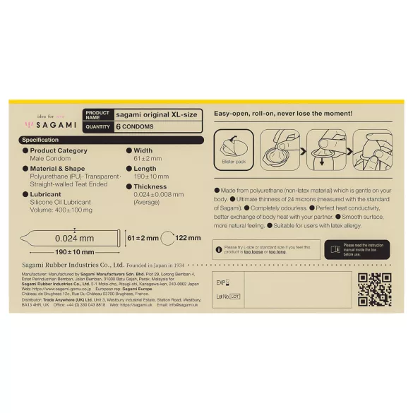 Sagami Original 0,02 XL - kondomi - XL veličina - 61mm (6 kom)