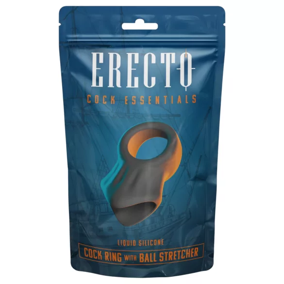Erecto - penis prsten s nastavkom za testise - crni