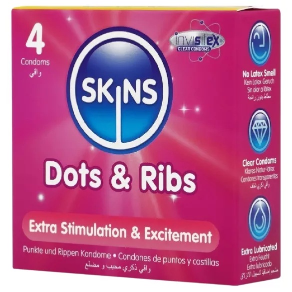 Skins - rebrasti i točkasti kondom - 4 komada