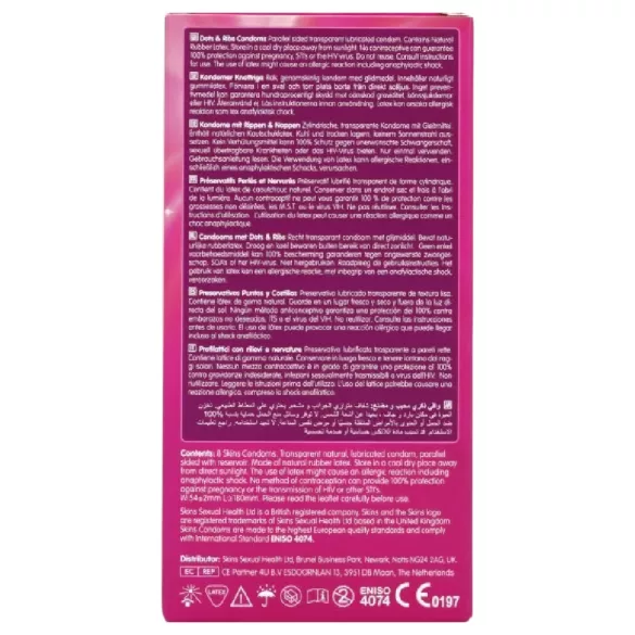 Skins - kondomi s rebrastom i točkastom teksturom - 8 komada