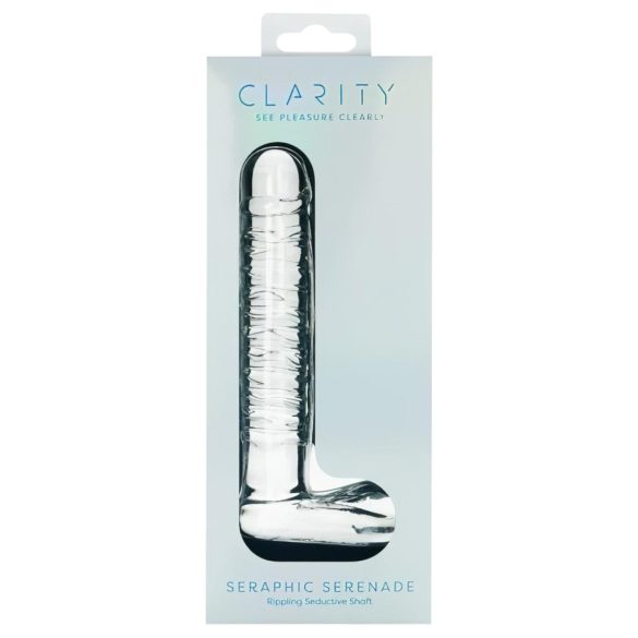 Clarity - stakleni dildo s testisima - proziran