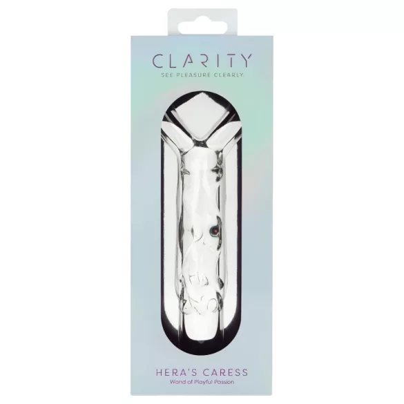 Clarity - stakleni dildo s ručkom u obliku srca - proziran