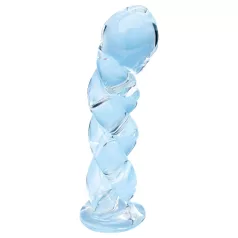 Clarity - stakleni dildo s pletenim uzorkom - prozirni