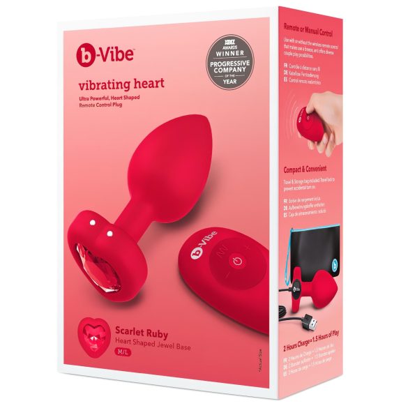 b-vibe srce - bežični analni vibrator s punjenjem (crveni)