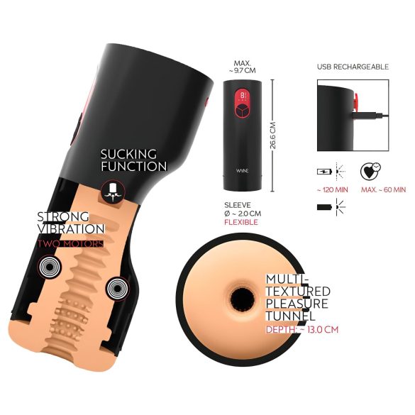 WYNE 07 - masturbator s vibracijom i usisavanjem - punjivi - crni