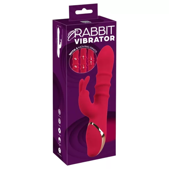 You2Toys Rabbit - vibrirajući prsten s rotirajućim zrnom - silikon crveni