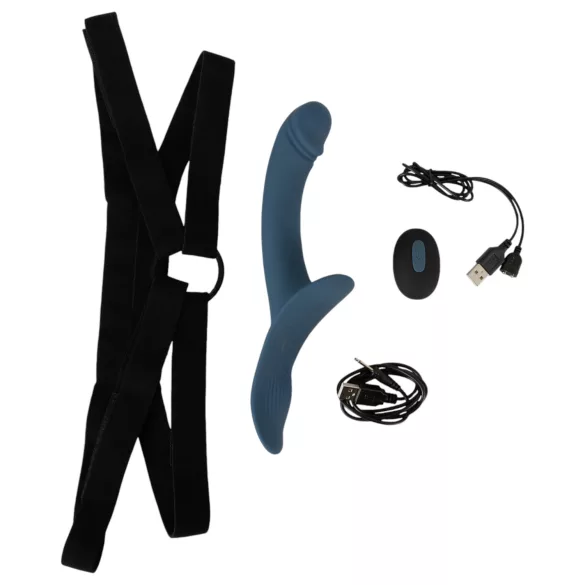 You2Toys - set vibratora s remenom - crna/plava