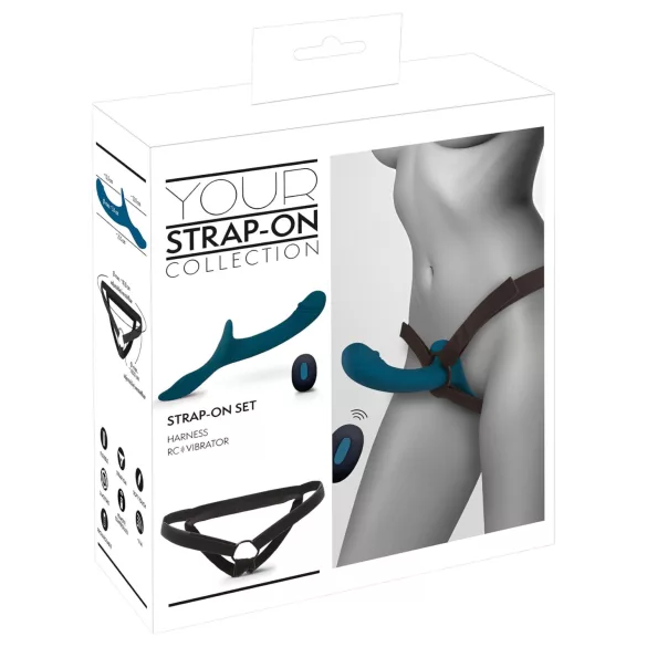 You2Toys - set vibratora s remenom - crna/plava