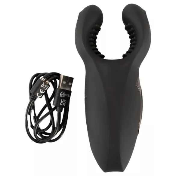 Rebel - pokretni vibracijski vibrator za glavić s ručicom (crni)