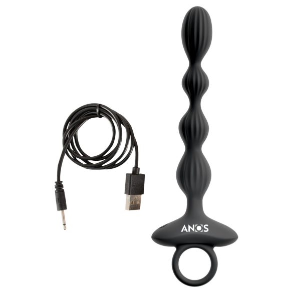 Anos - Dvostruki analni vibrator s kuglicama (crni)