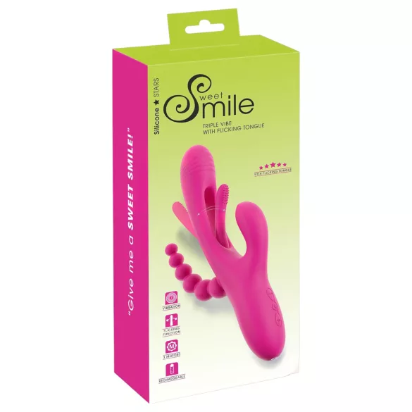 SMILE - vibrator s tri kraka i jezikom - ružičasti