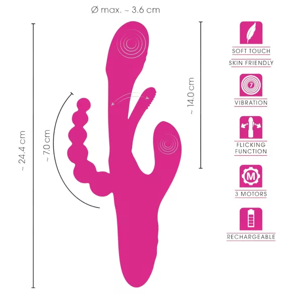 SMILE - vibrator s tri kraka i jezikom - ružičasti