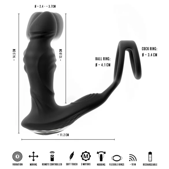 Rebel - vibrator za prostatu s funkcijom potiskivanja - crni
