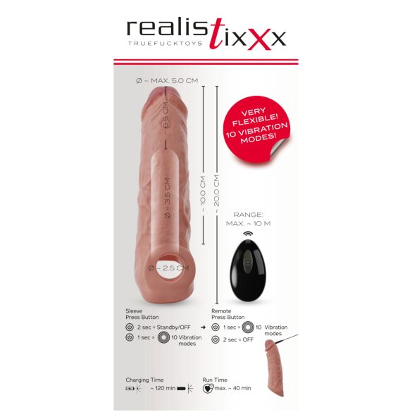 Realistixxx - vibrirajući penis rukav s daljinskim upravljačem - prirodna boja