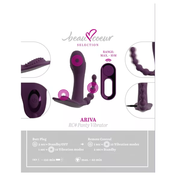 Beau Coeur Ariva - vibrator za gaćice 3u1 - ljubičasta