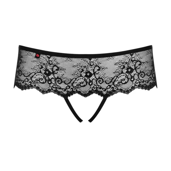 Obsessive - tanga s otvorom i ukrasnim kamenčićima - crna - L/XL
