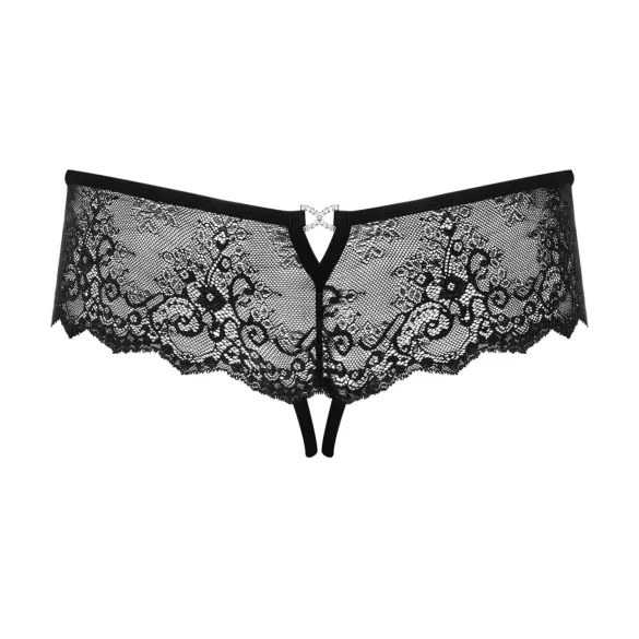 Obsessive - tanga s otvorom i ukrasnim kamenčićima - crna - L/XL