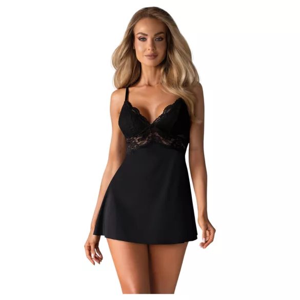 Obsessive - čipkasti babydoll i tanga (crna)